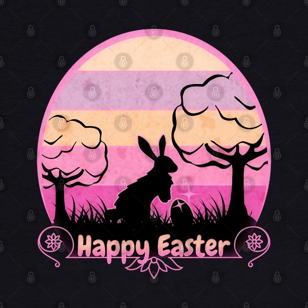 Happy Easter Bunny Retro Sunset Badge Lovely Lilac Edition by mythikcreationz